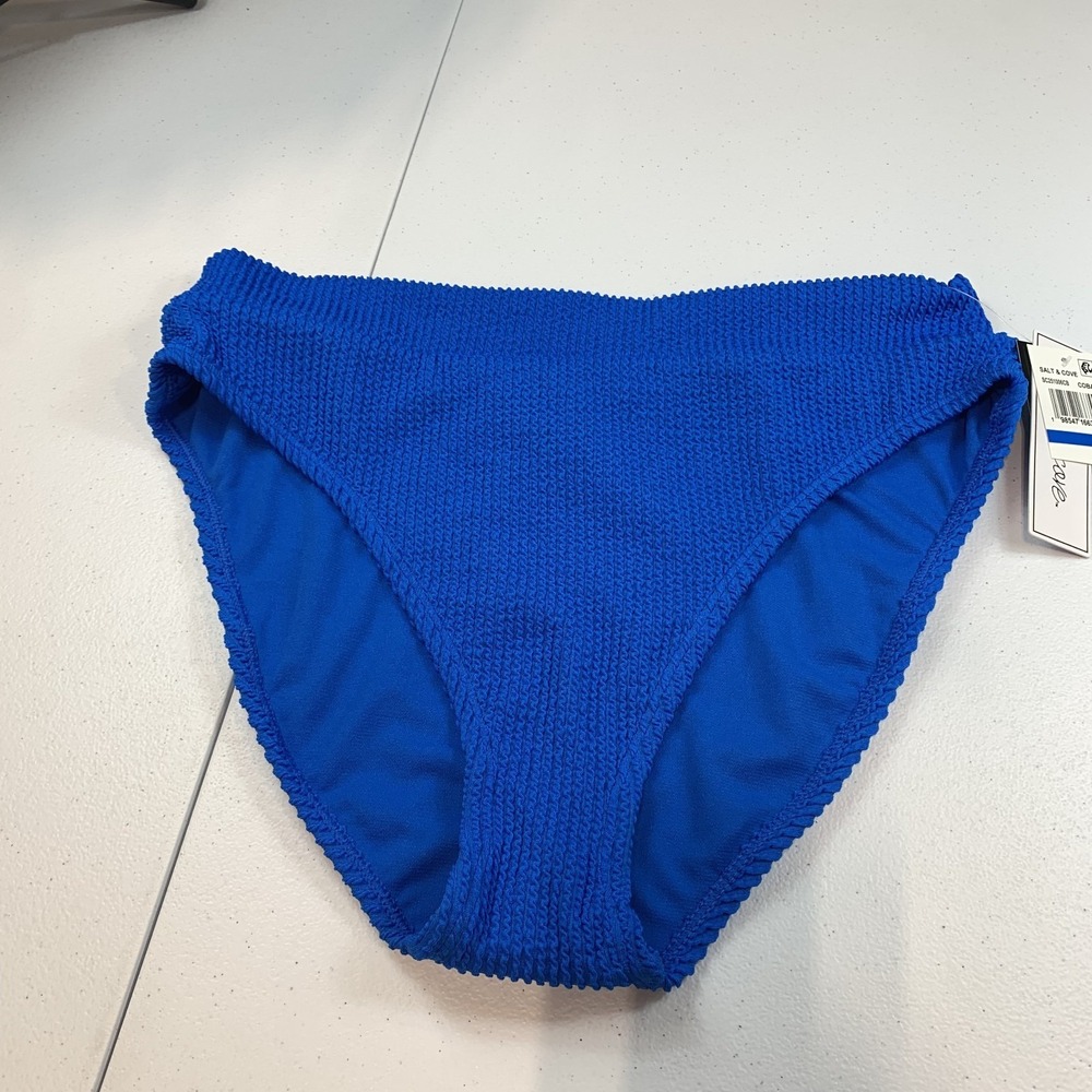 Salt & Cove Junior's Swim Bikini Bottom XL Cobalt Blue Ribbed High Waist